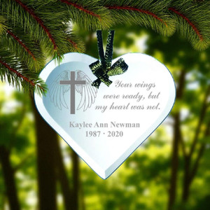 Angel Wings Heart Bevel Glass Memorial Ornament Angel Wings Heart Bevel Glass Memorial Ornament