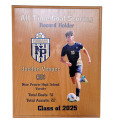 Straight view of full color sports plaque for scoring accolades. 
