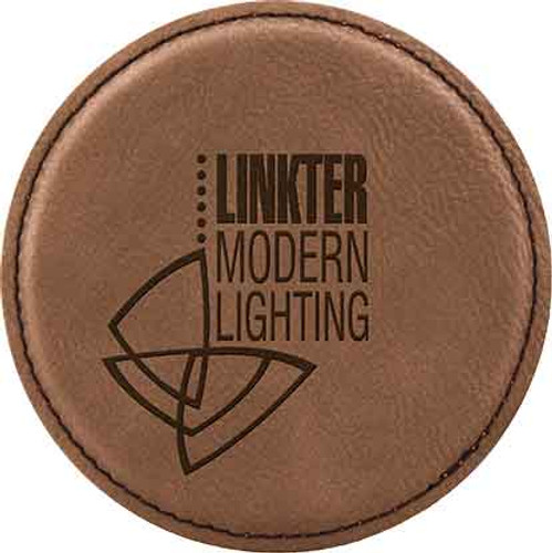 Dark Brown leatherette coaster with dark engraving work great to promote your brand!