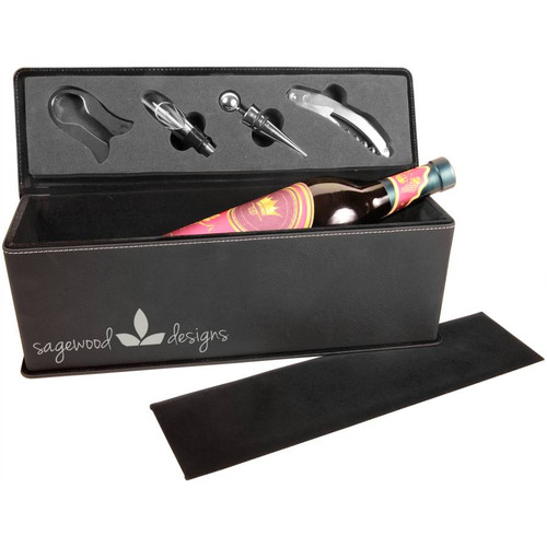 These black wine boxes engrave with a high contrast silver marking to really make your logo or customization POP! These look great with any decor.