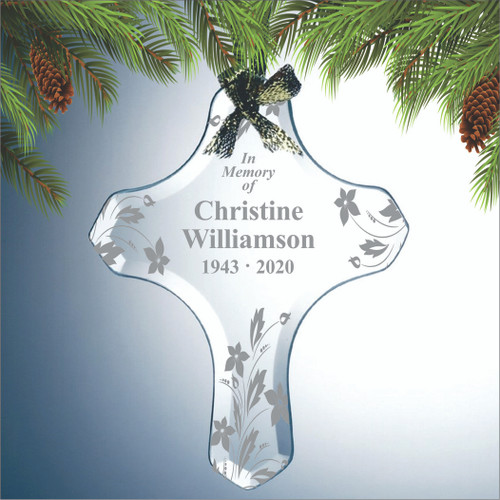 Cross Engraved Vine Memorial Ornament