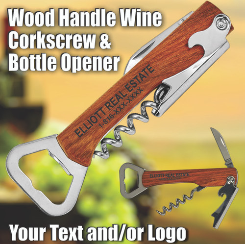 Wine Tool Corkscrew & Bottle Opener - Any Text, Logo