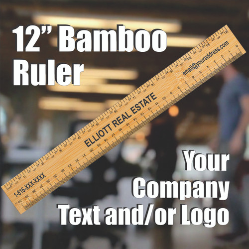 12" Bamboo Ruler - Personalized With  Any Text, Logo