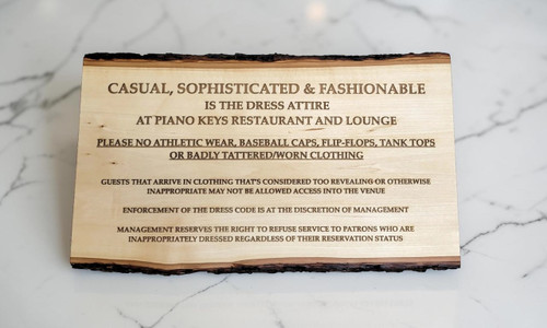 Custom Rustic Wood Sign for restaurant attire requirements.