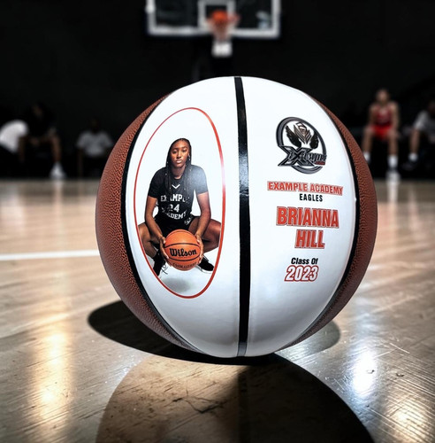 Custom Senior Night basketball this vertical design great for showcasing action shots of individuals for each senior graduating from your high school basketball team.