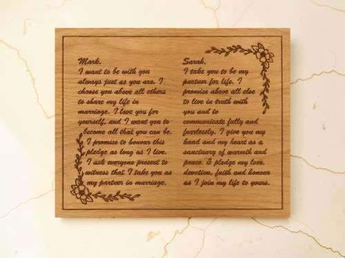 Laser Engraved Red Alder Plaque Wedding Vows 