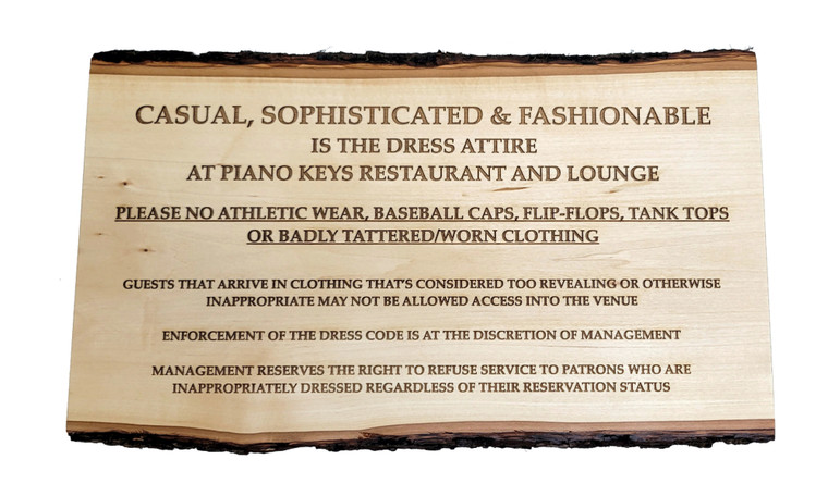 Custom Rustic Wood Sign for restaurant attire requirements.