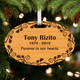 Engraved Wood Memorial Ornament with Tony Rizito and the date