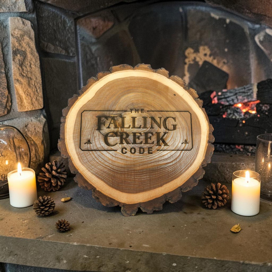 Rustic wooden natural log plaque engraved with Lodge Logo.