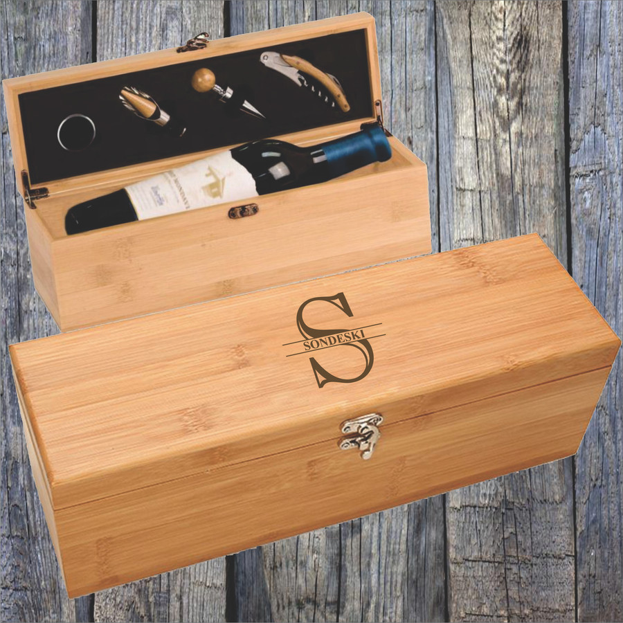 Personalized Bamboo Wine Box Gift Set Personalized Bamboo Wine Box Gift Set