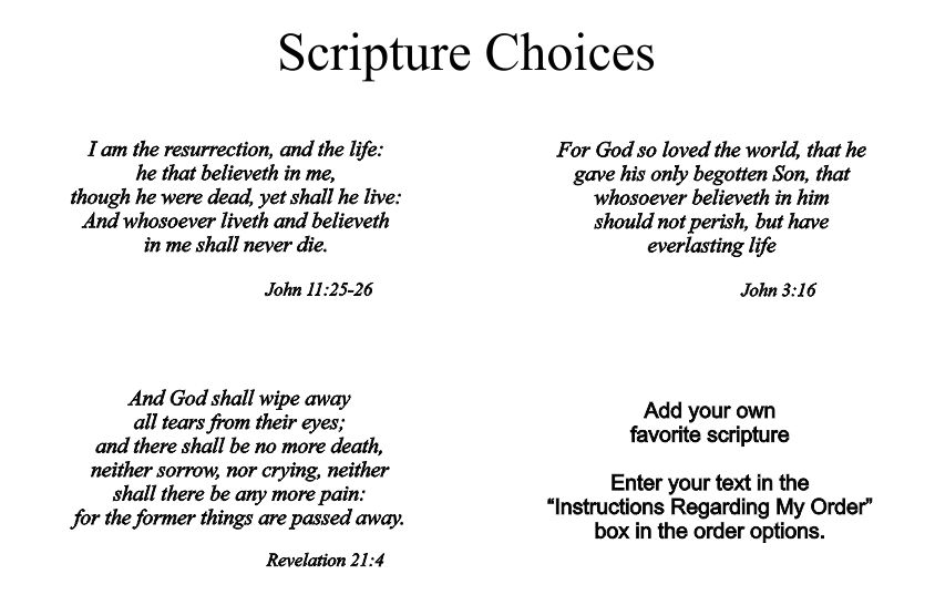 Bible Verse Choices for Personalized Memorial Picture Frame