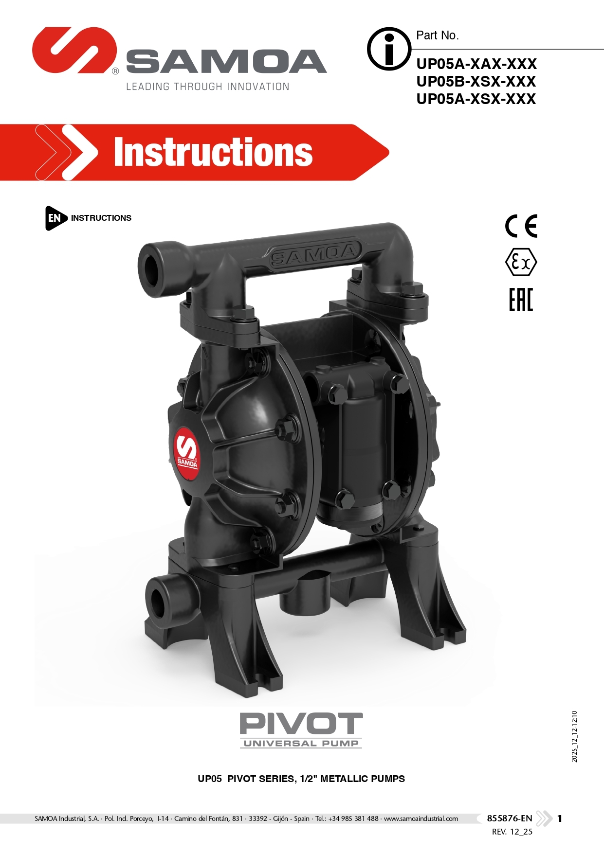UP05 - Instruction Manual for UP05A/UP05B Pumps
