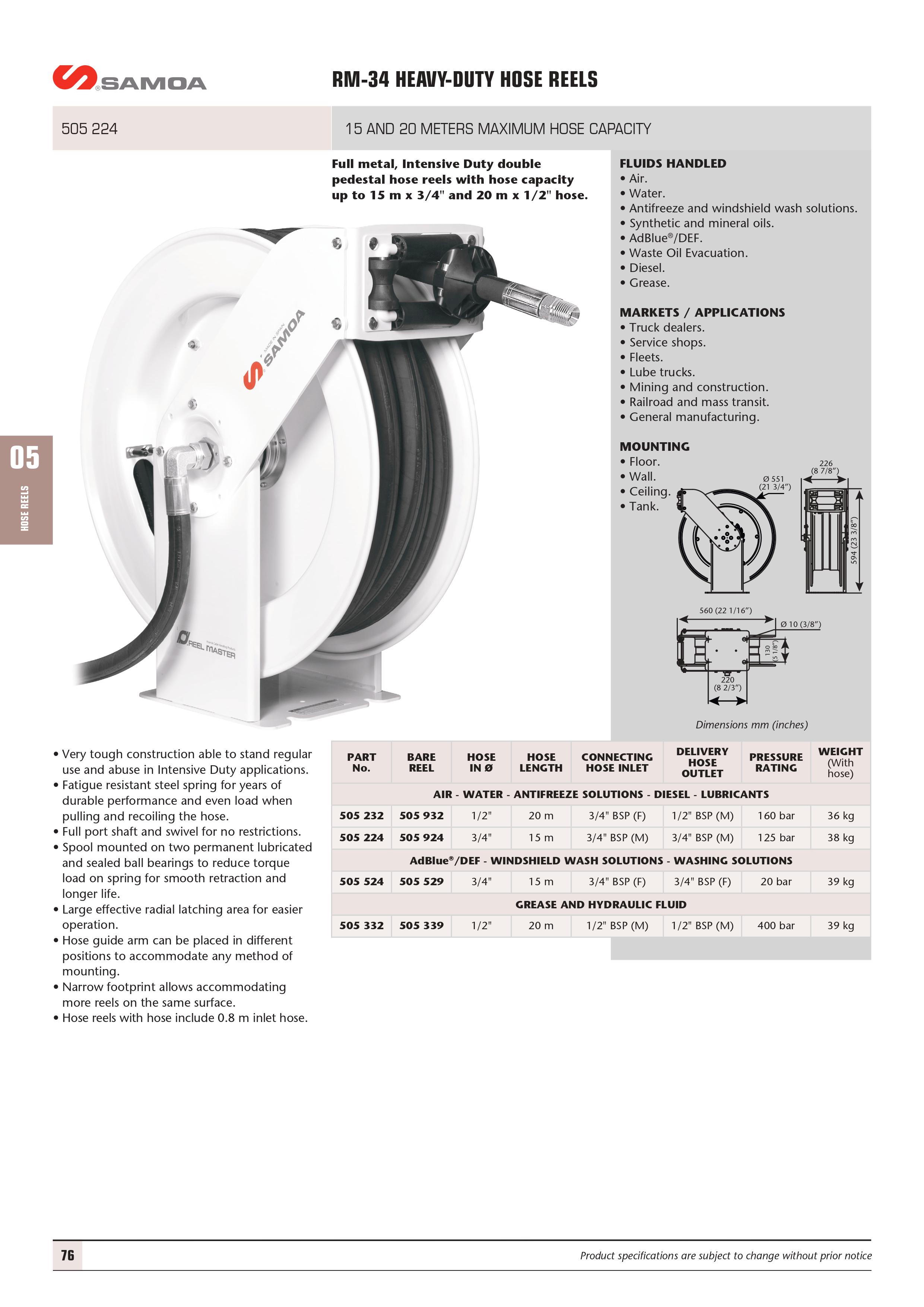 SAMOA Pivoting Wall Bracket for use with RM-12 and RM-34 Hose Reels