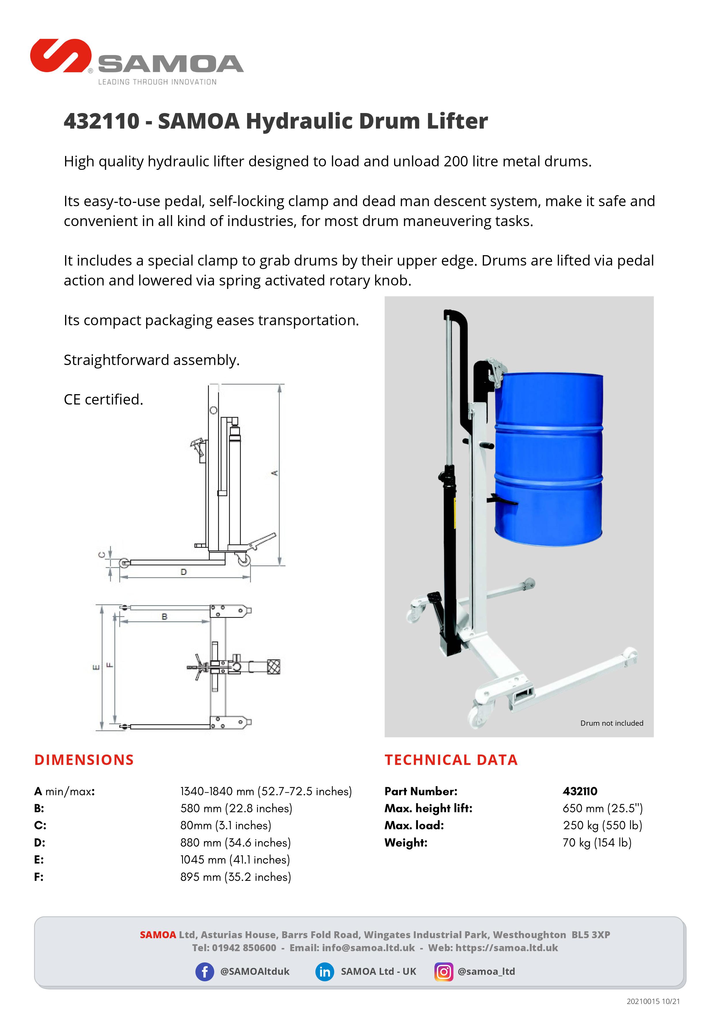 432110 - SAMOA Hydraulic Drum Lifter