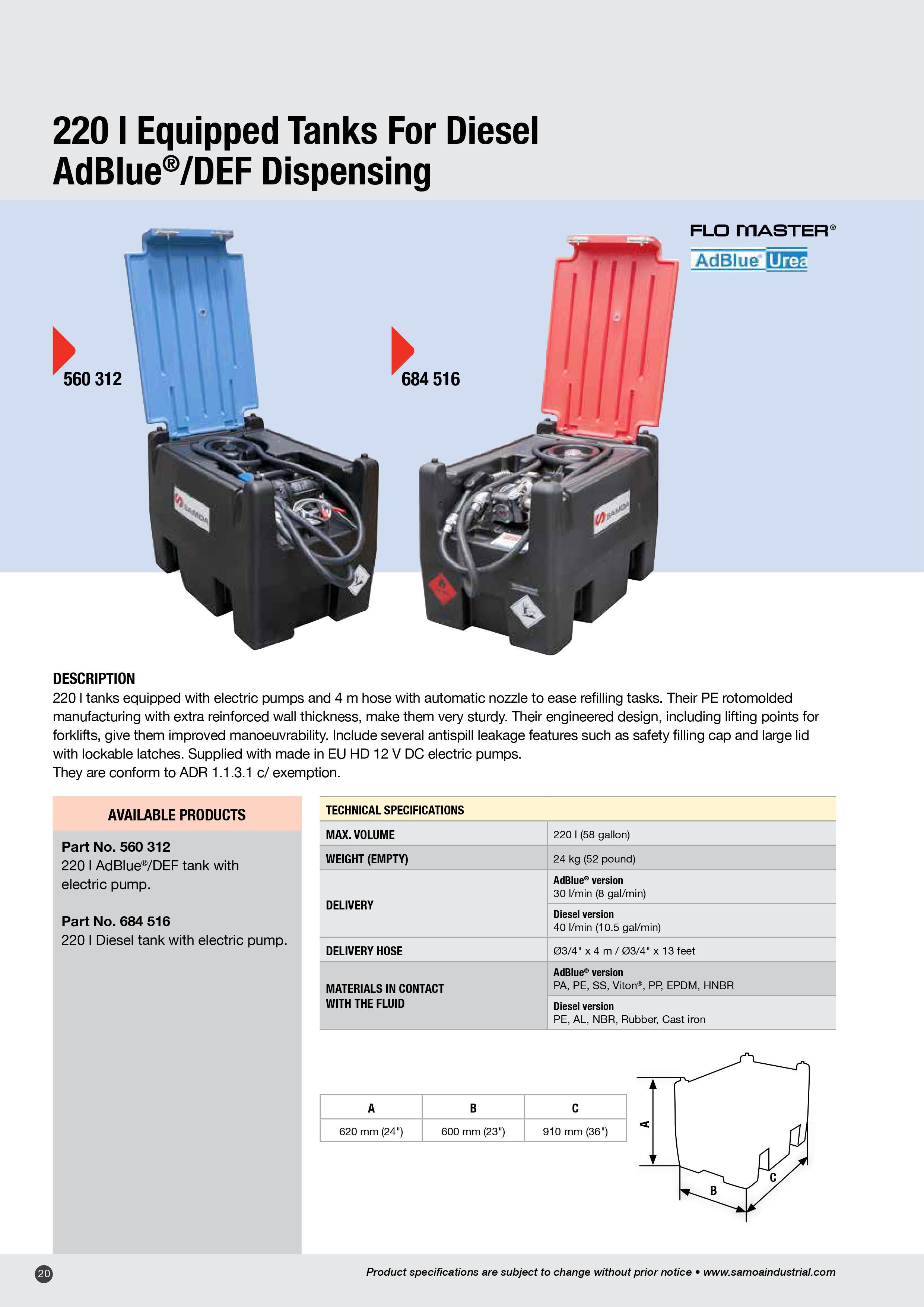 560312 AdBlue 220 Litre Equipped Unit