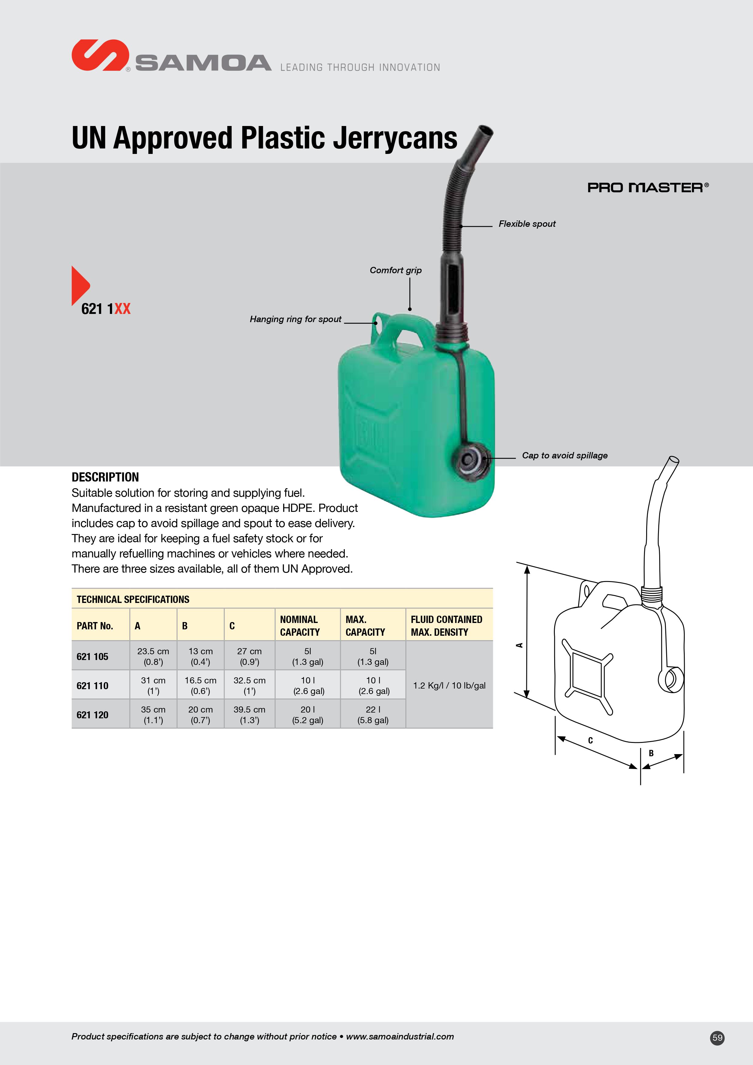 6211XX Green Plastic Fuel Cans