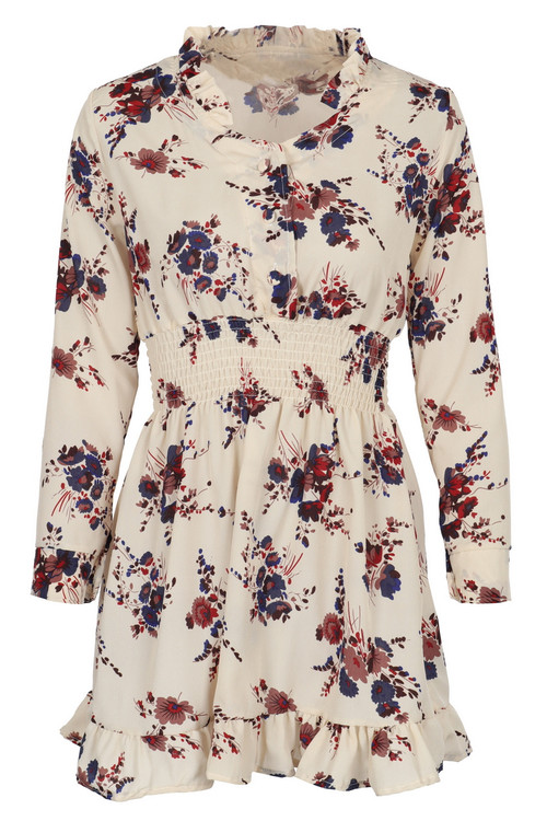 Floral Frilled Hem Smocked Waist Mini Dress