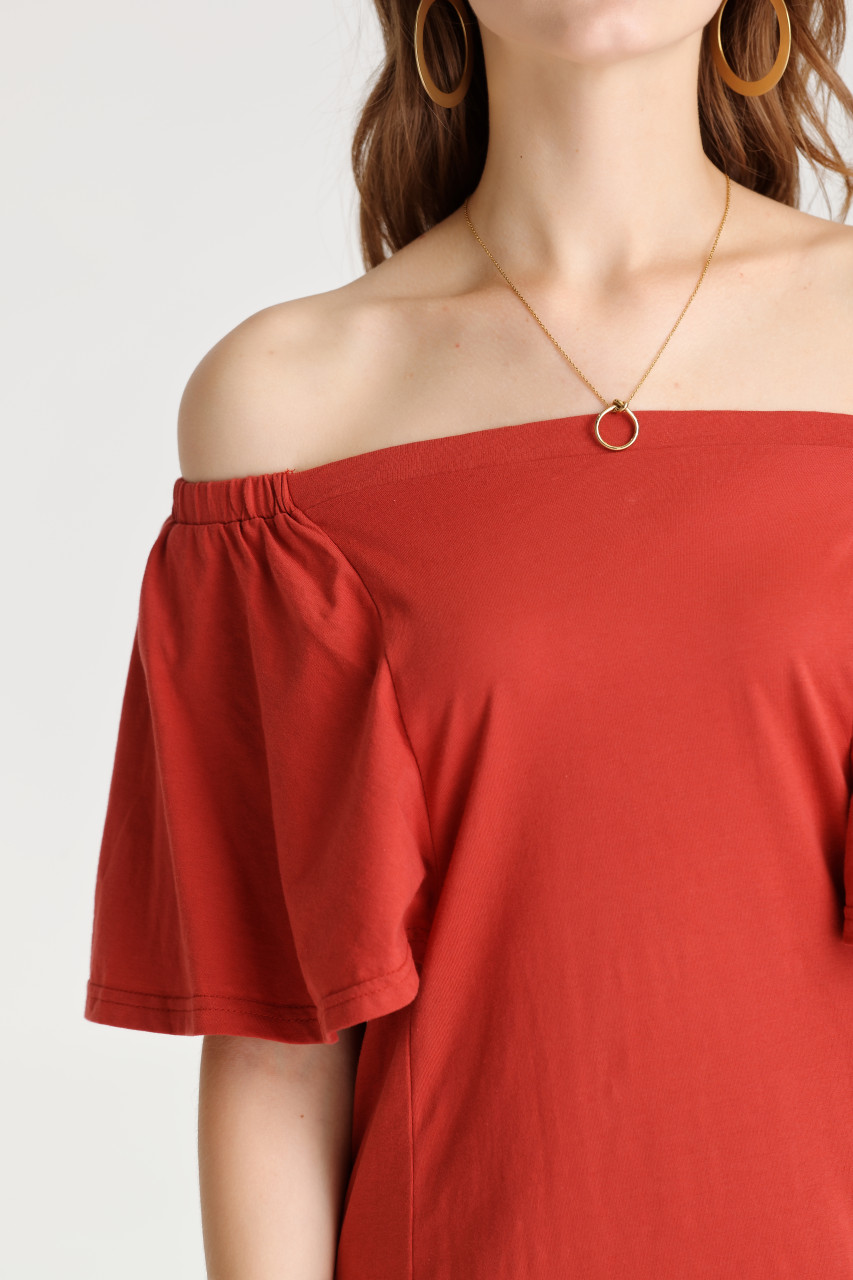 Off Shoulder Wing Sleeve Jersey Dress