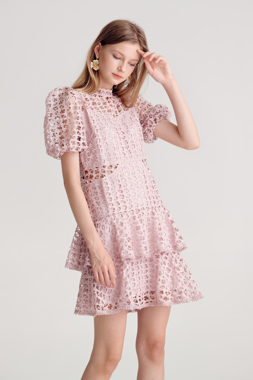 Lace Layered-Hem Dress - OJAY Lace Layered-Hem Dress - OJAY
