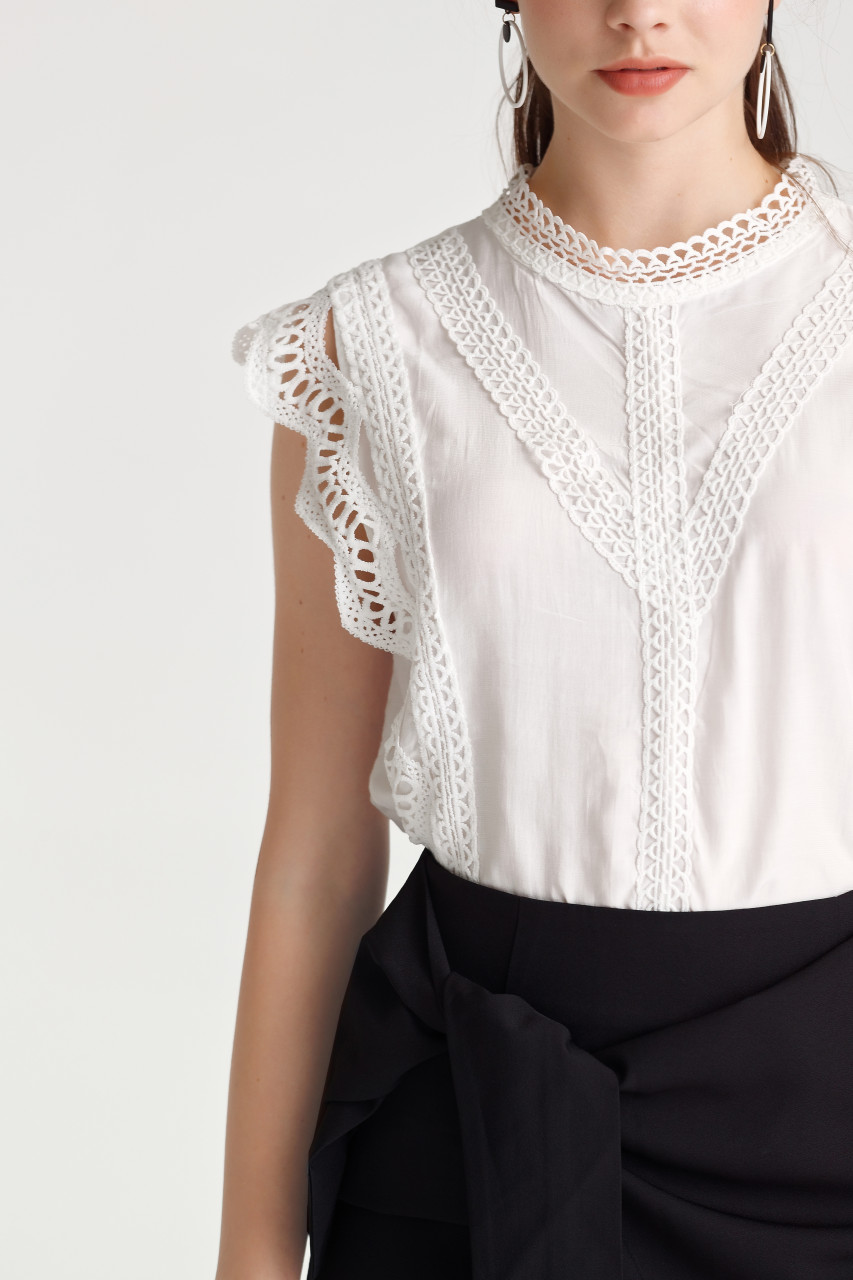 High-Neck Lace-Trim Top