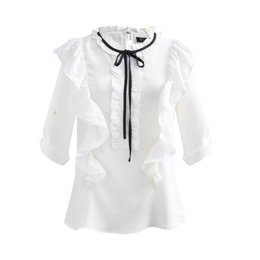 Solid Ruffle Neck String Blouse