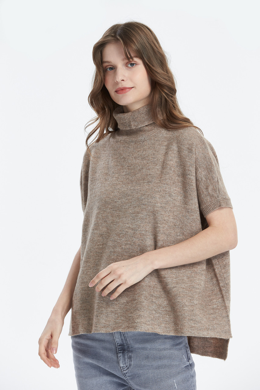 Stylish Loose Fit Turtle neck Short Sleeve Knit Top
