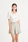 Linen like Lace-Trim Shirt
