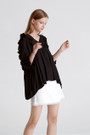 V-Neck Solid Frill Linen Blouse