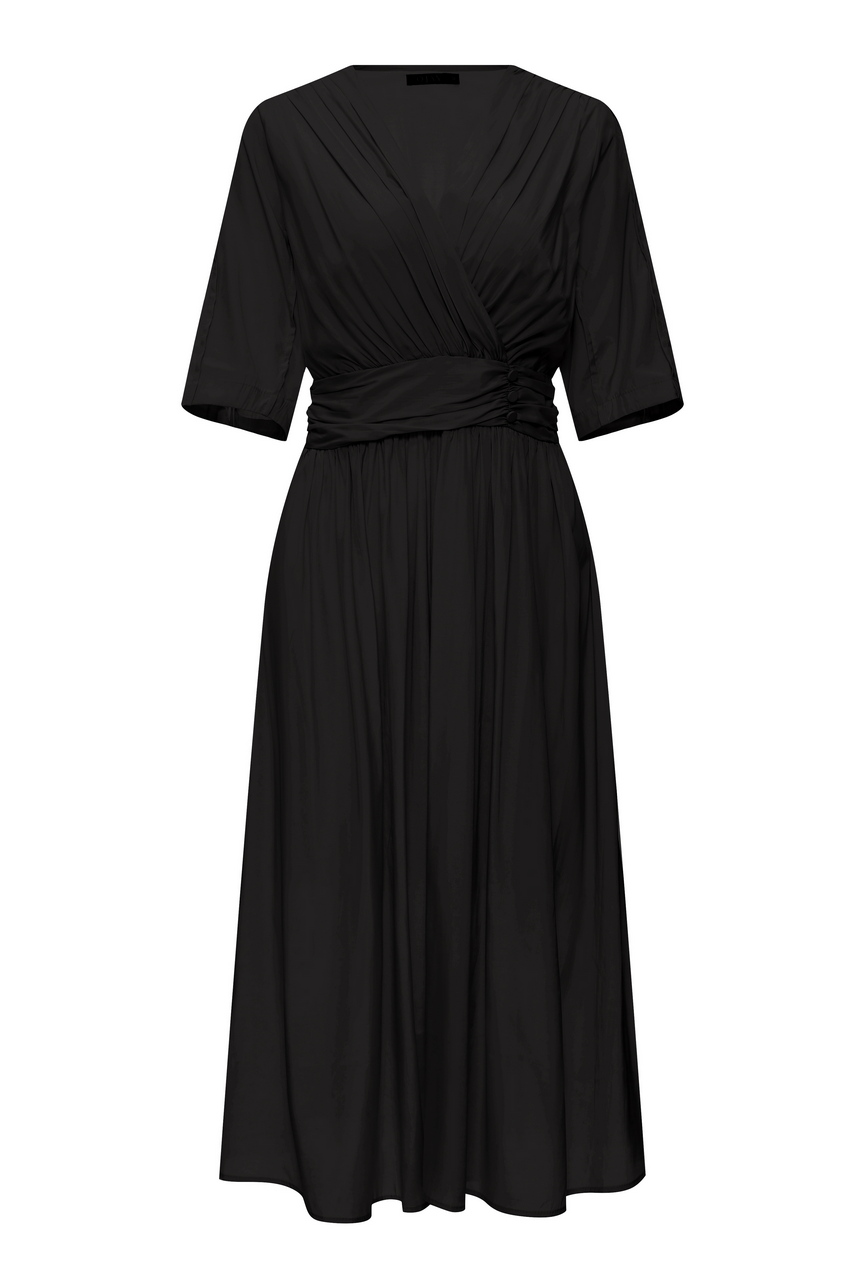 OJAY Wrap Waist Shirring Half Sleeve Midi Dress - Picture 18 of 19