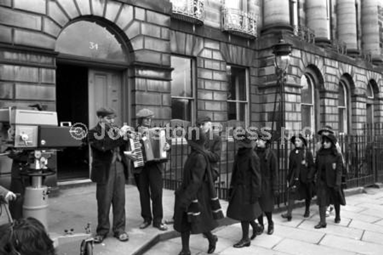 20243084 STV filming their TV series The Prime of Miss jean Brodie in Moray Place Edinburgh in April 1977. The camera rolls as Geraldine McEwan and