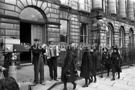 20243084-STV filming their TV series The Prime of Miss jean Brodie in Moray Place Edinburgh in April The camera rolls as Geraldine McEwan and