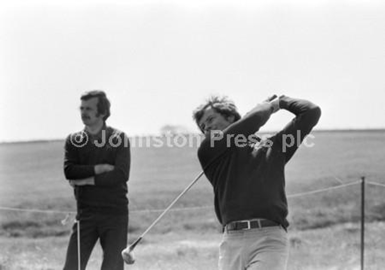 20326092 The British Walker Cup team held a practice session at Muirfield golf course in May 1979 Allan Brodie at the tee with Gordon Brand in the