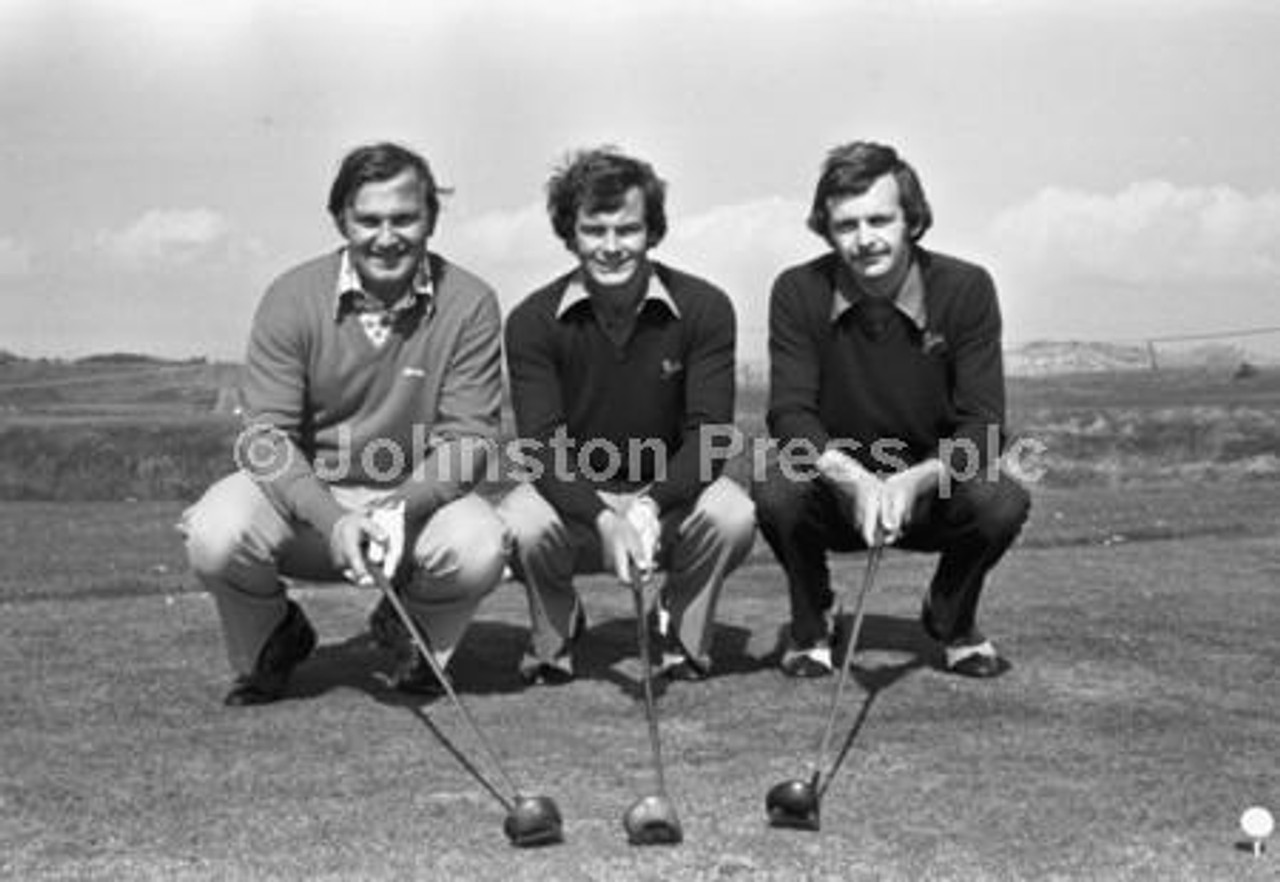 20326093 The British Walker Cup team held a practice session at Muirfield golf course in May 1979 l r Jimmy Buckley Allan Brodie and Gordon Brand