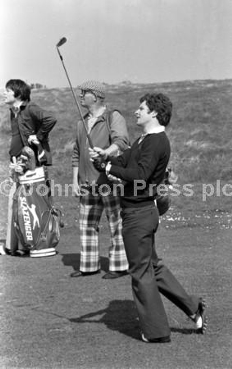 20326094 The British Walker Cup team held a practice session at Muirfield golf course in May 1979 l r Brian Marchbank in action