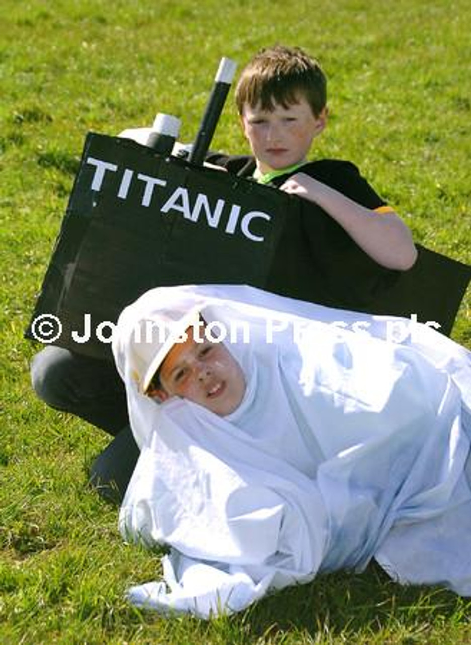 21402571-Children and staff at Anchorsholme Primary School dressed in  period costume for their Titanic day. As the ship and iceberg-Patrick  Tivnan and Joseph Everitt. - National World | Newsprints