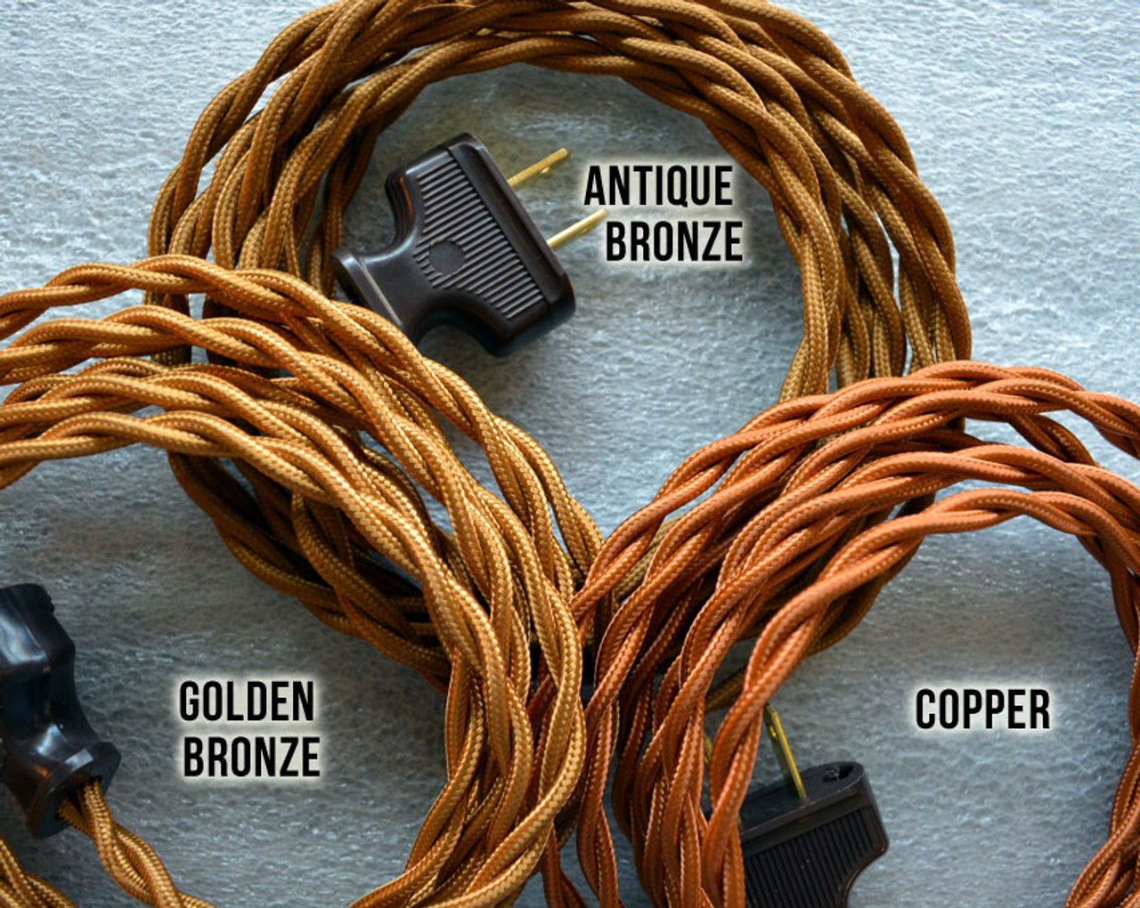 Lamp Cord Golden Bronze Cloth Covered Twisted Electrical Wire