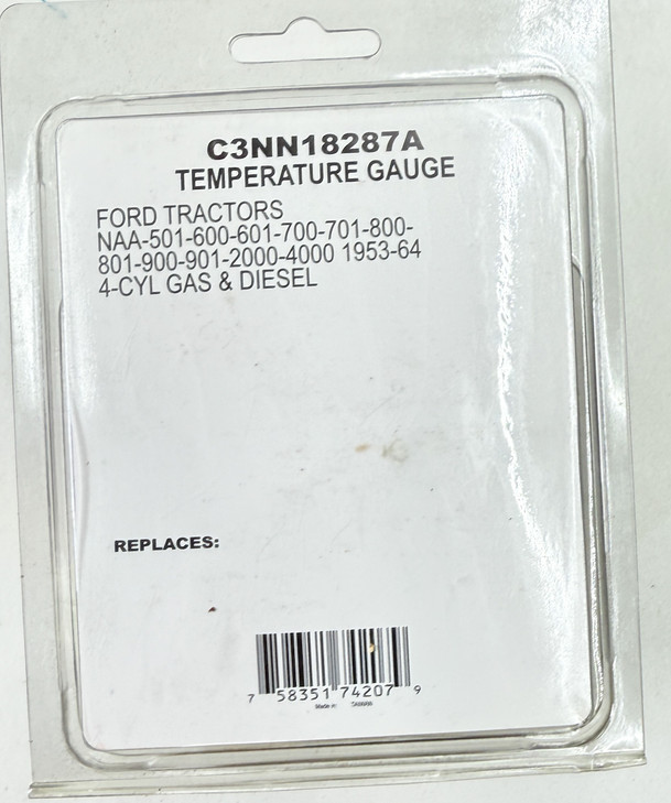 C3NN18287A Ford Tisco Temperature Gauge. Ford Tractors: NAA, Jubilee, 501, 600, 700, 800, 900, 2000, 4000 (1953-1964). Interchanges with; S.04341, S04341, A50A11