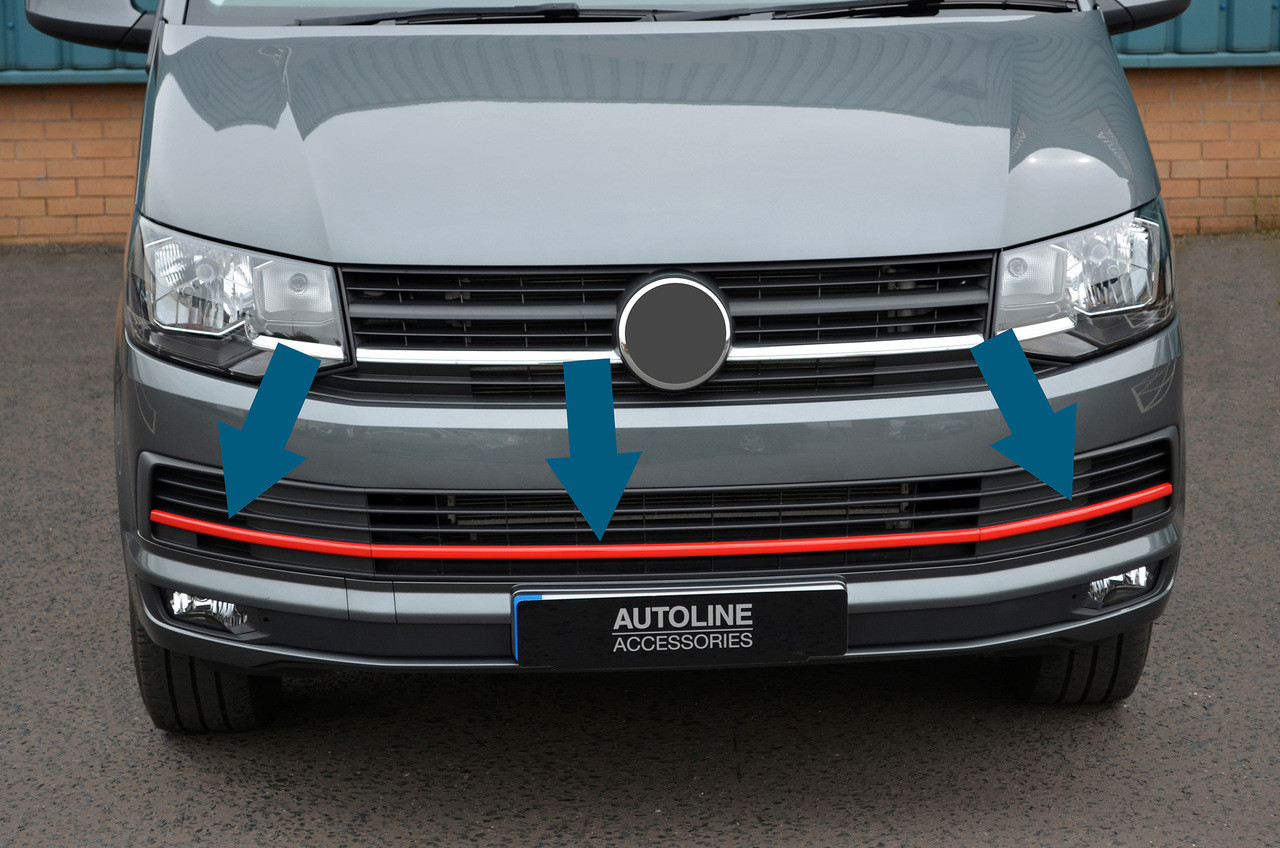 3Pc Red Bumper Grille Trim Accents To Fit Volkswagen T6 Transporter (2016+)