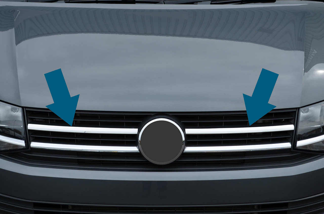 2Pc Upper Chrome Grille Accent Trim Set To Fit Volkswagen T6 Transporter (16+)