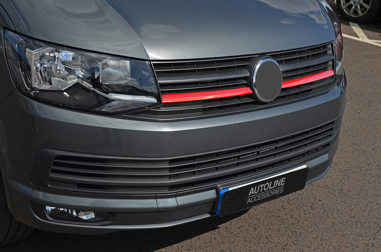 2Pc Lower Red Grille Accent Trim Set To Fit Volkswagen T6 Transporter (2016+)