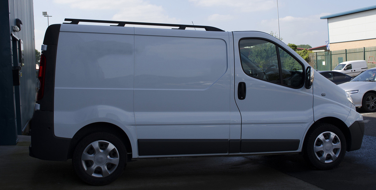 Black Roof Rack Rails Side Bars Set To Fit LWB Renault Trafic (2002-14)