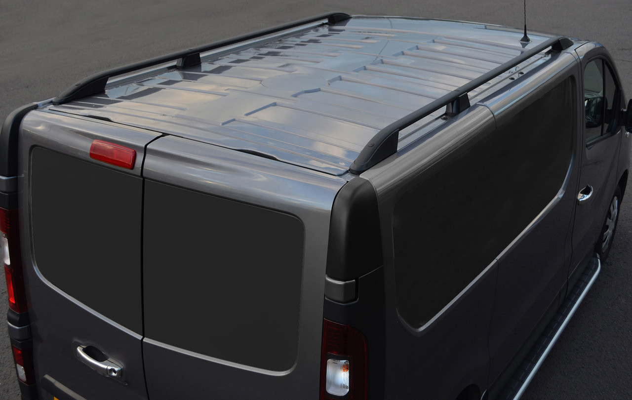 Black Aluminium Roof Rack Rails Side Bars Set To Fit LWB Vauxhall Vivaro (2014+)