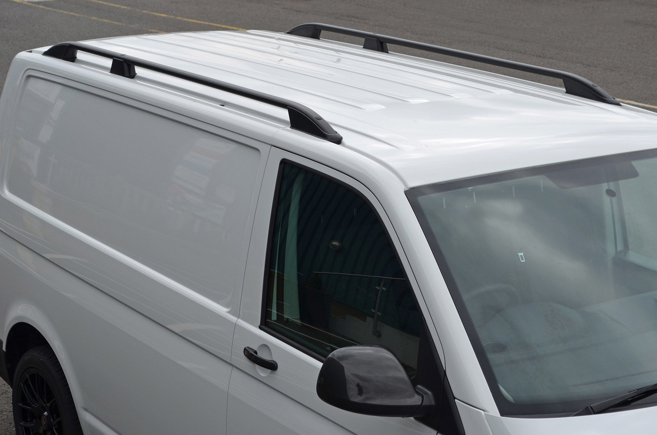 Black Roof Rack Rails Side Bars To Fit LWB Volkswagen T6 Transporter (2016+)