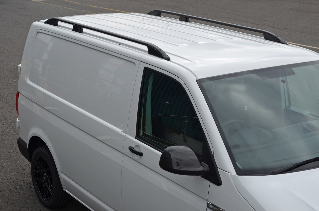 Black Roof Rack Rails Side Bars To Fit LWB Volkswagen T6 Transporter (2016+)