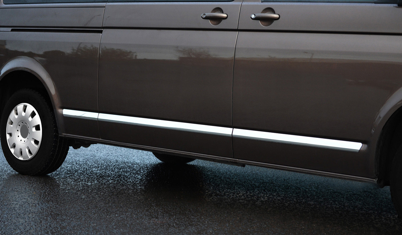 Chrome Side Door Trim Set Covers To Fit SWB RHD Volkswagen T6 Transporter (16+)