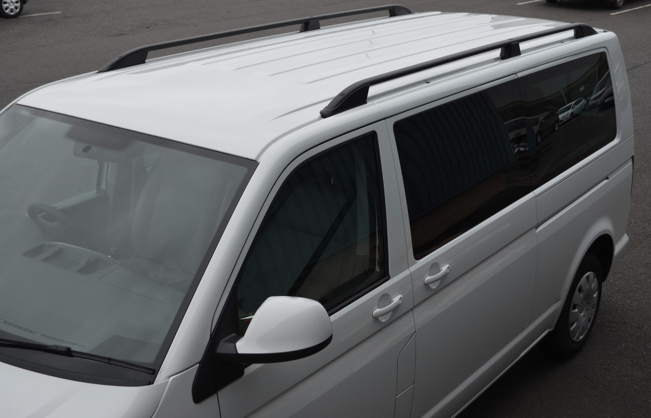 Black Roof Rack Rails Side Bars To Fit LWB Volkswagen T5 Caravelle (2004-15)