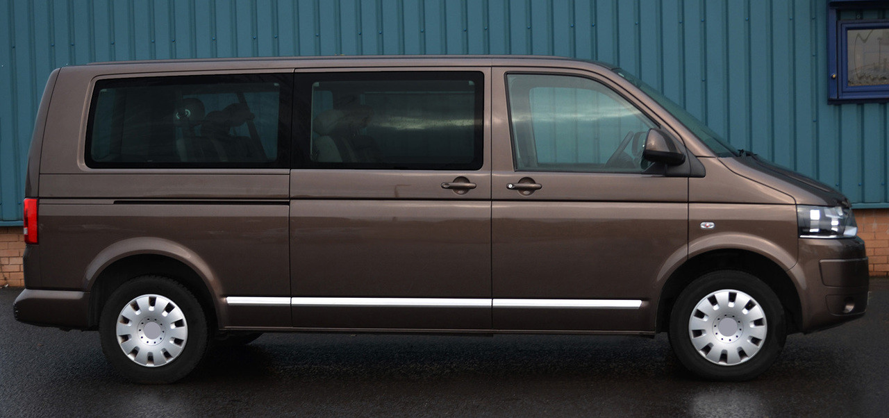 Chrome Side Door Trim Set Covers To Fit LWB Volkswagen T5 Caravelle (2004-15)