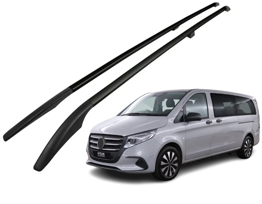 Black Roof Rack Bars Side Rails To Fit Long L2 Mercedes Vito W447 (2015+)