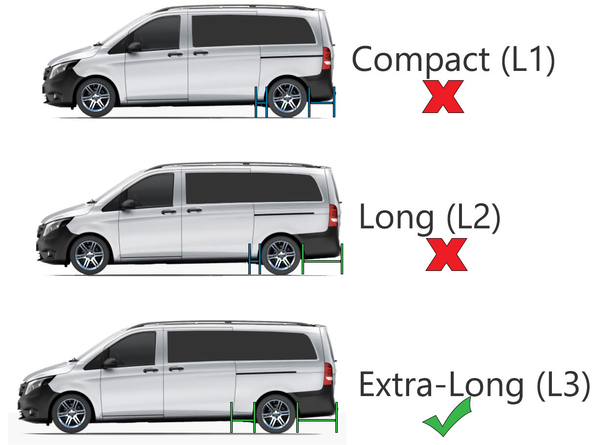 Roof Rack Bars Side Rails To Fit Extra Long L3 Mercedes Vito W447 (2015+)