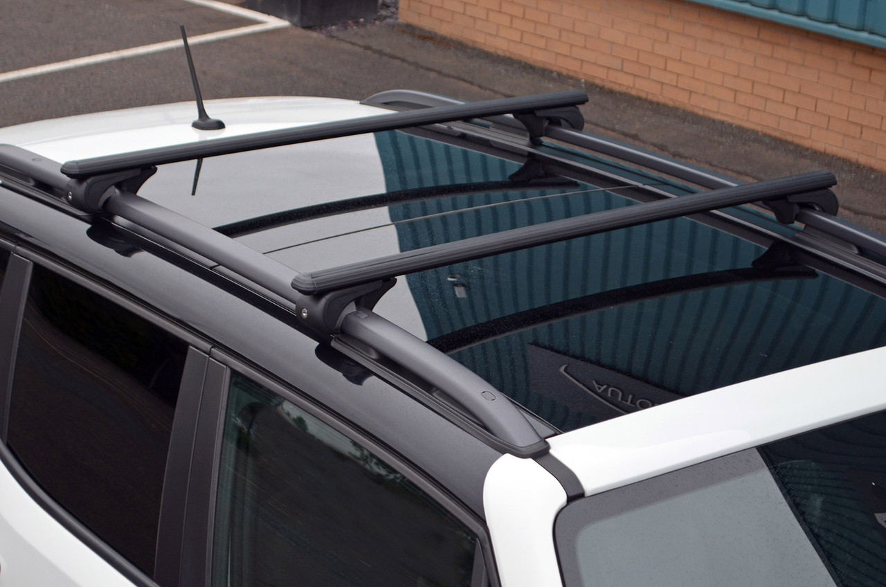 Black Cross Bars For Roof Rails To Fit Jeep Renegade (2015+) 100KG Lockable